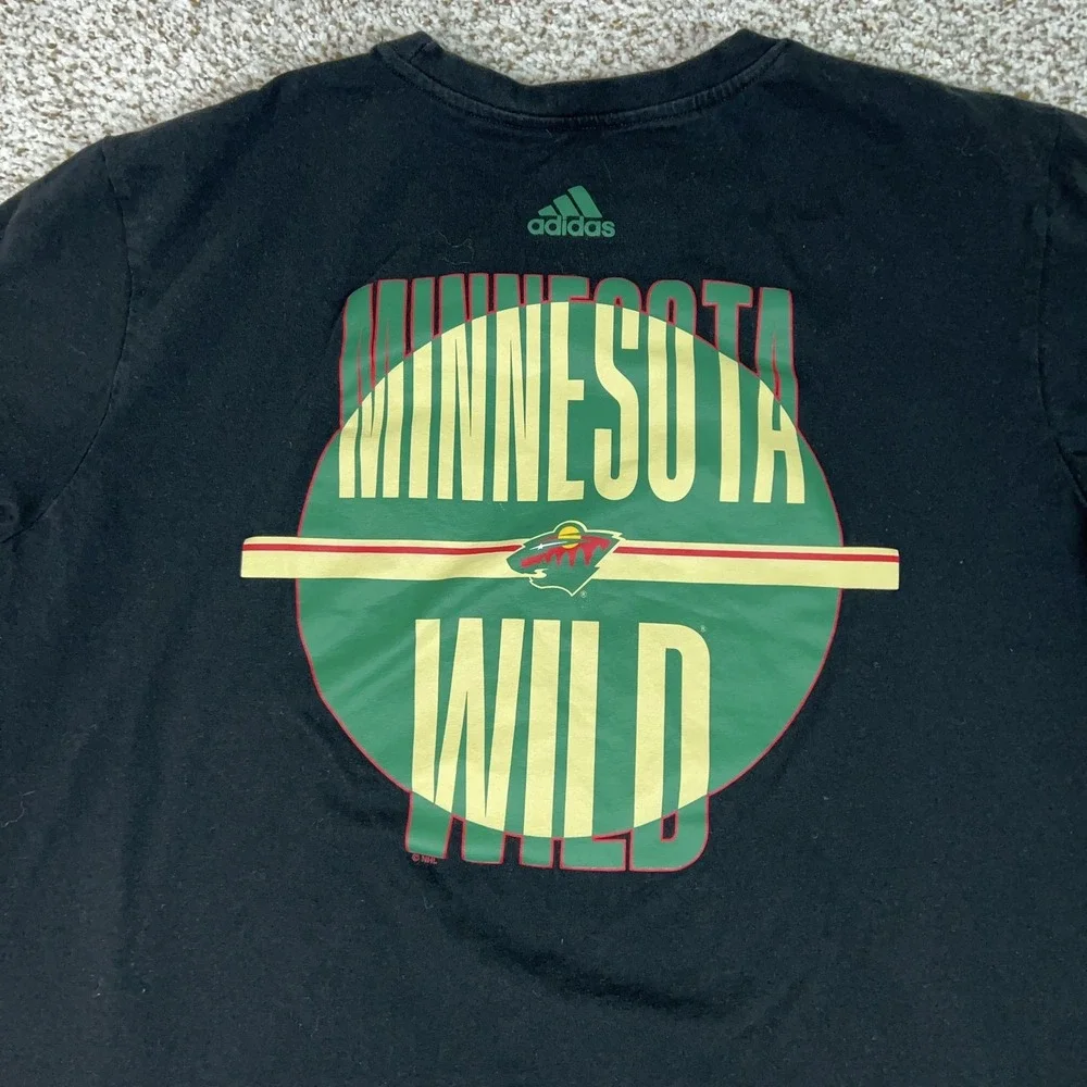 Minnesota Wild Shirt Mens Large Black NHL Hockey Adidas Graphic Tee Short Sleeve